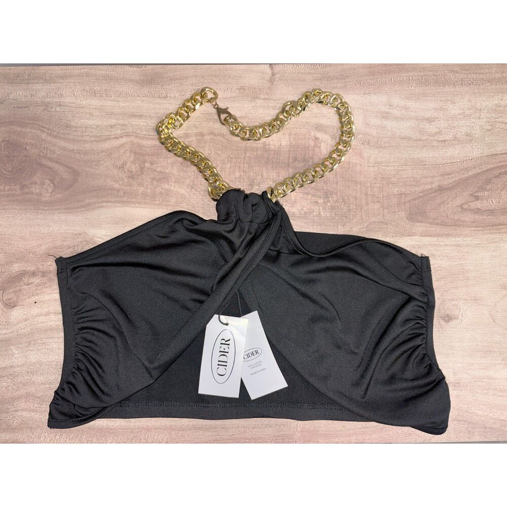 NWT Cider Black Gold Chain Halter Bandeau Top Size XL
